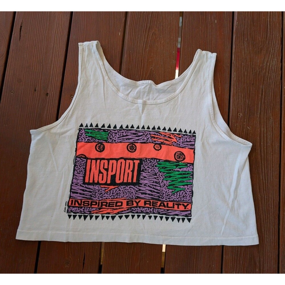 Vintage '90s Crop Tank Retro Neon Shirt INSPORT Inspired by Reality Large 1991 L